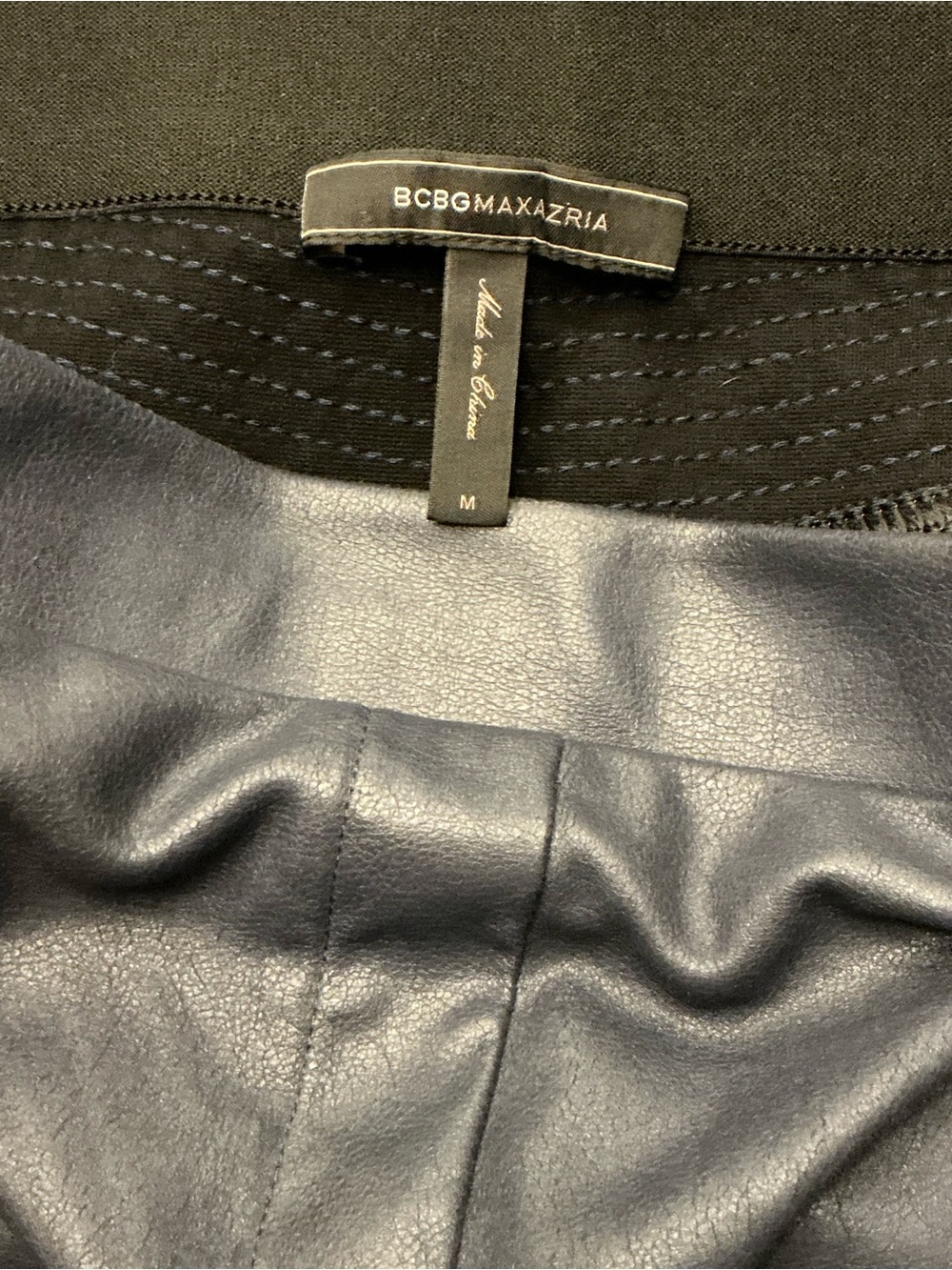 BCBGMaxAzria Black/Navy Combo Kalin Motorcycle Faux-Leather Skinny Legging Med - Picture 3 of 12